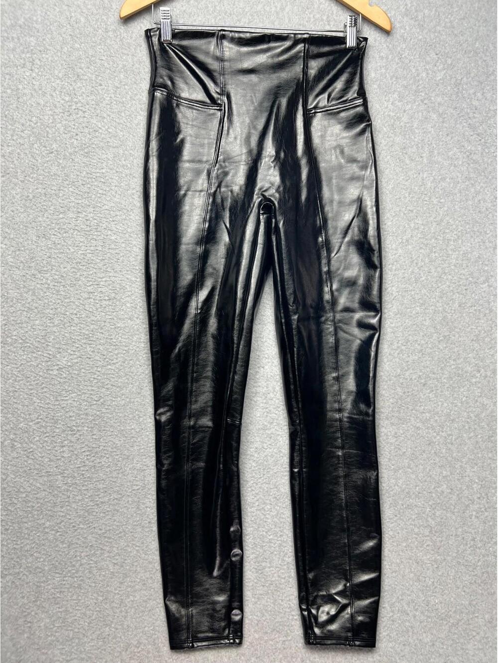 Spanx Faux Leather Pull On Leggings Pants Womens M Stretchy Baddie Biker Black